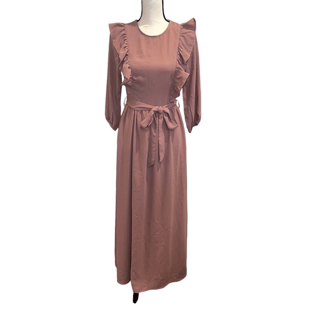 NWT ROOLEE Mauve Ruffle Long Sleeve Maxi Dress